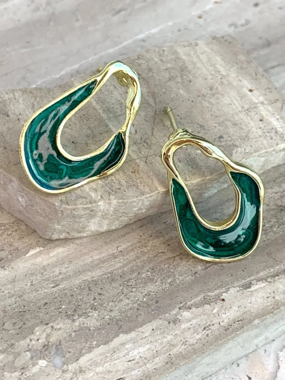 NEW~ Anthropologie Irregular Front Facing Green Hoop Earrings